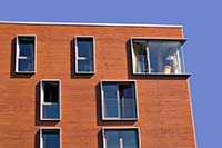 [#1842s] modernt hotell, f�nster, bl� himmel, Trondheim