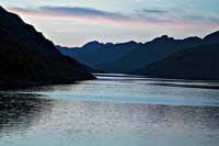 [#817] vatten, fj�ll, berg, passage, silhuetter, stilla, afton, himmel, Raftsundet